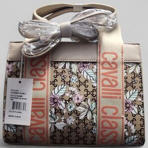 Cavalli Class Beige and Pink Floral Satchel